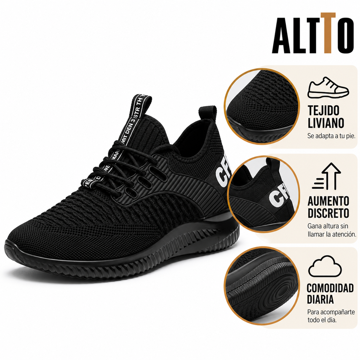 ALTTO KNIT zapatilla de tejido liviano negra