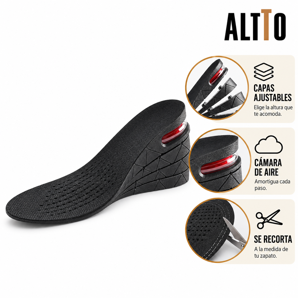 ALTTO LIFT plantilla de altura ajustable con capas y cámara de aire